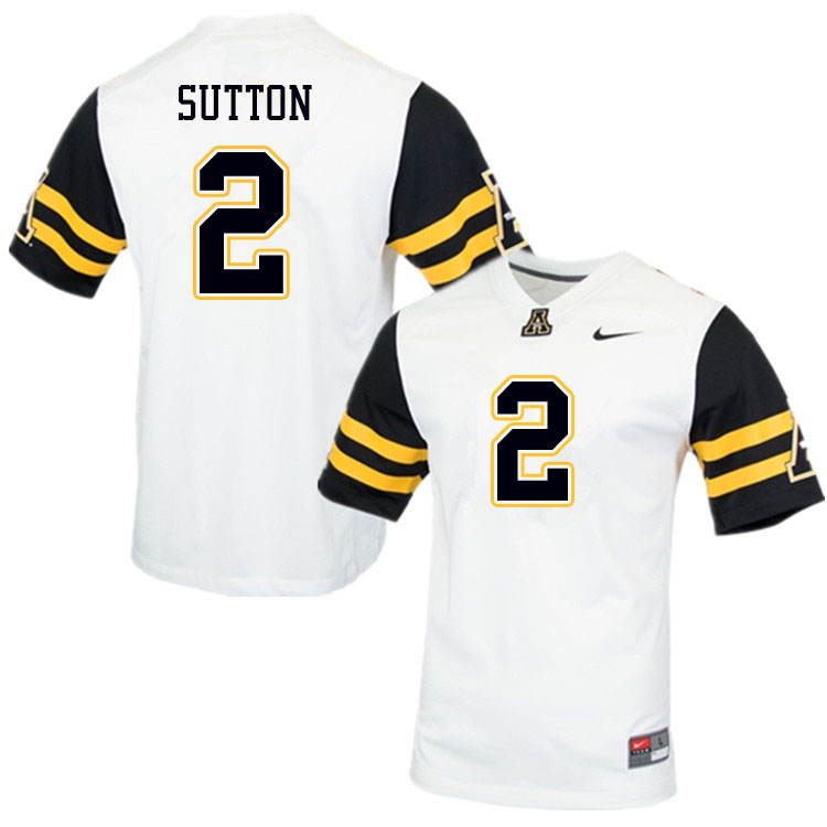 Men #2 Corey Sutton Appalachian State Mountaineers College Football Jerseys Sale-White